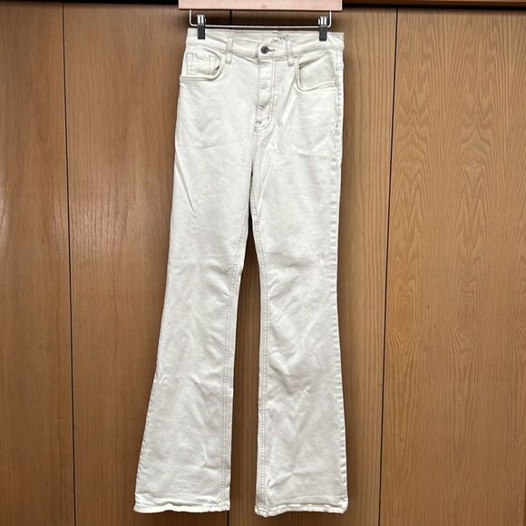 C/E Current Elliott Women High Rise Flare Jeans Benington Cream Colored Size 27 - Picture 3 of 10